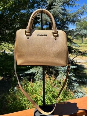 Michael Kors Metallic Gold Satchel with Crossbody Strap